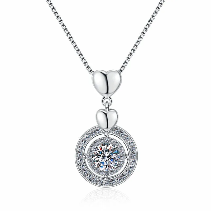 2 CT Moissanite Silver Double Heart Necklace | VVS1 & GRA Certified