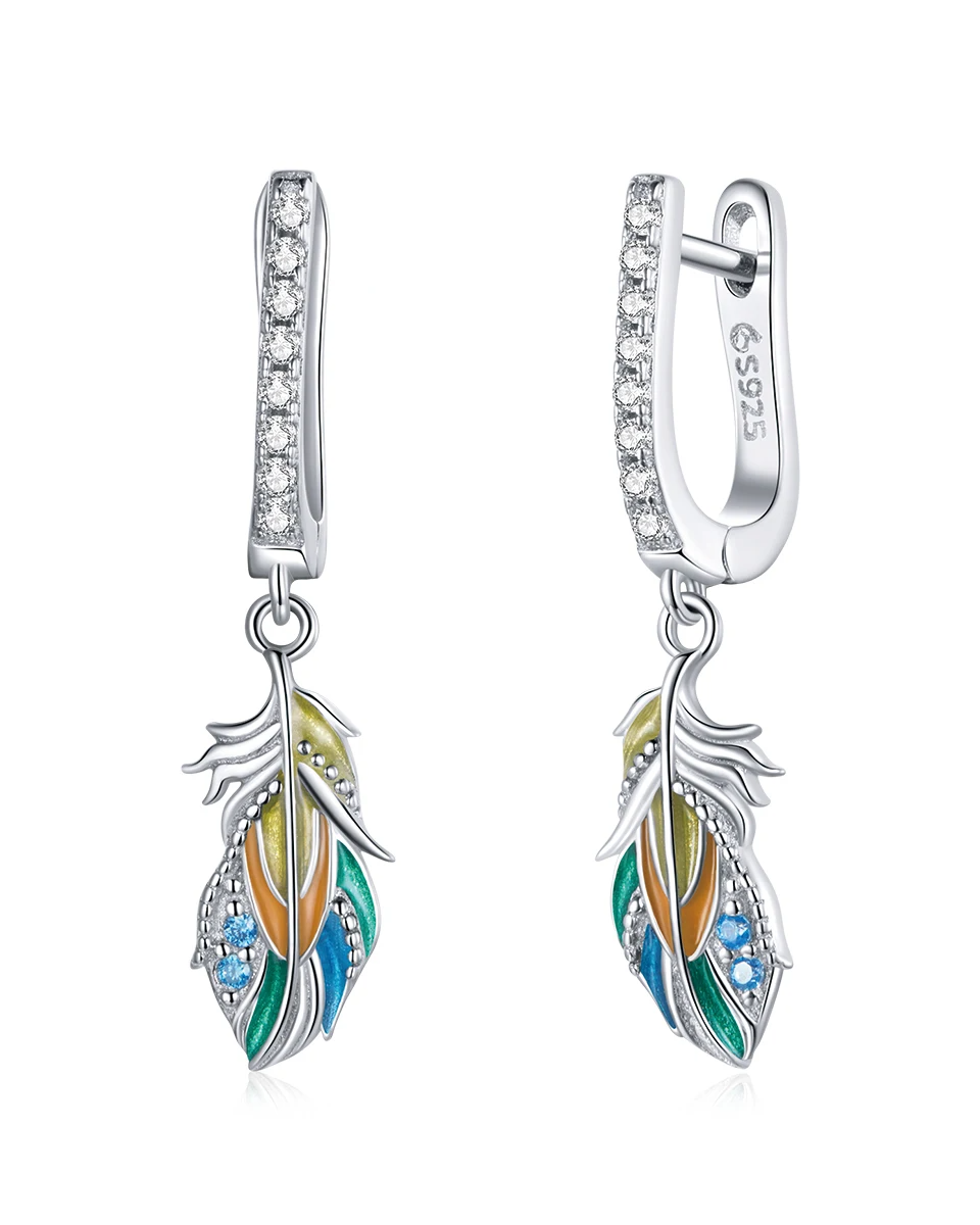 925 Sterling Silver Colorful Feather Matching Set