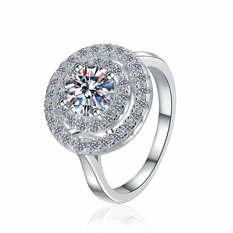 1 CT Moissanite Silver Double Halo Ring | VVS1 & GRA Certified