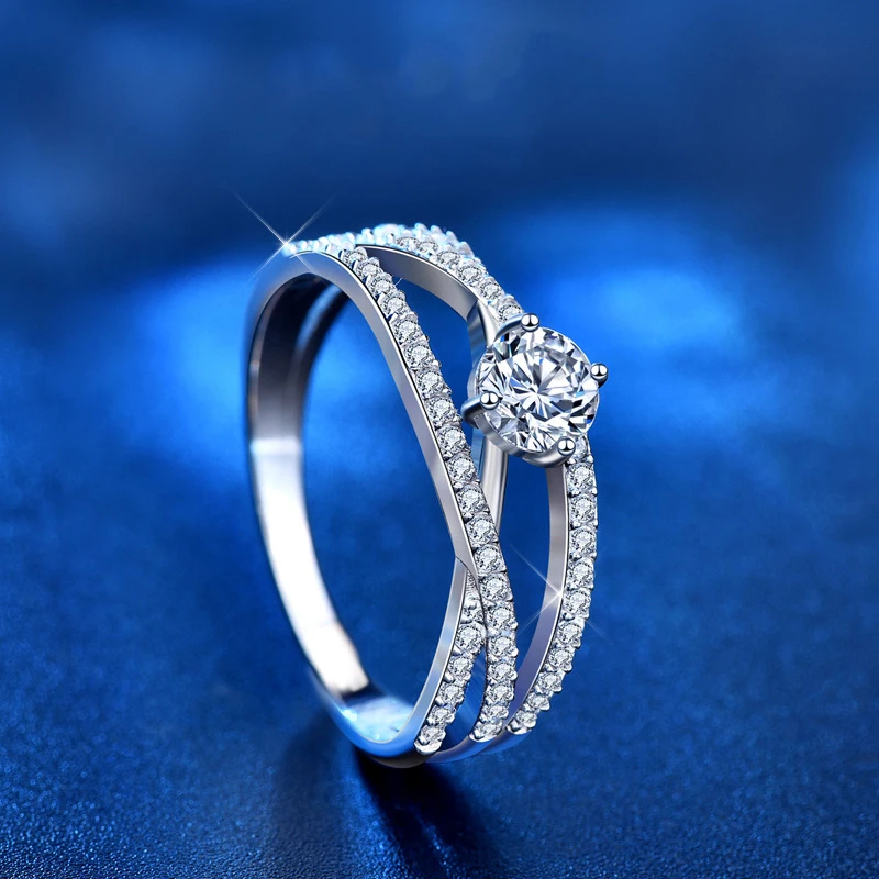 0.5 CT Moissanite Silver Crossover Ring | VVS1 & GRA Certified