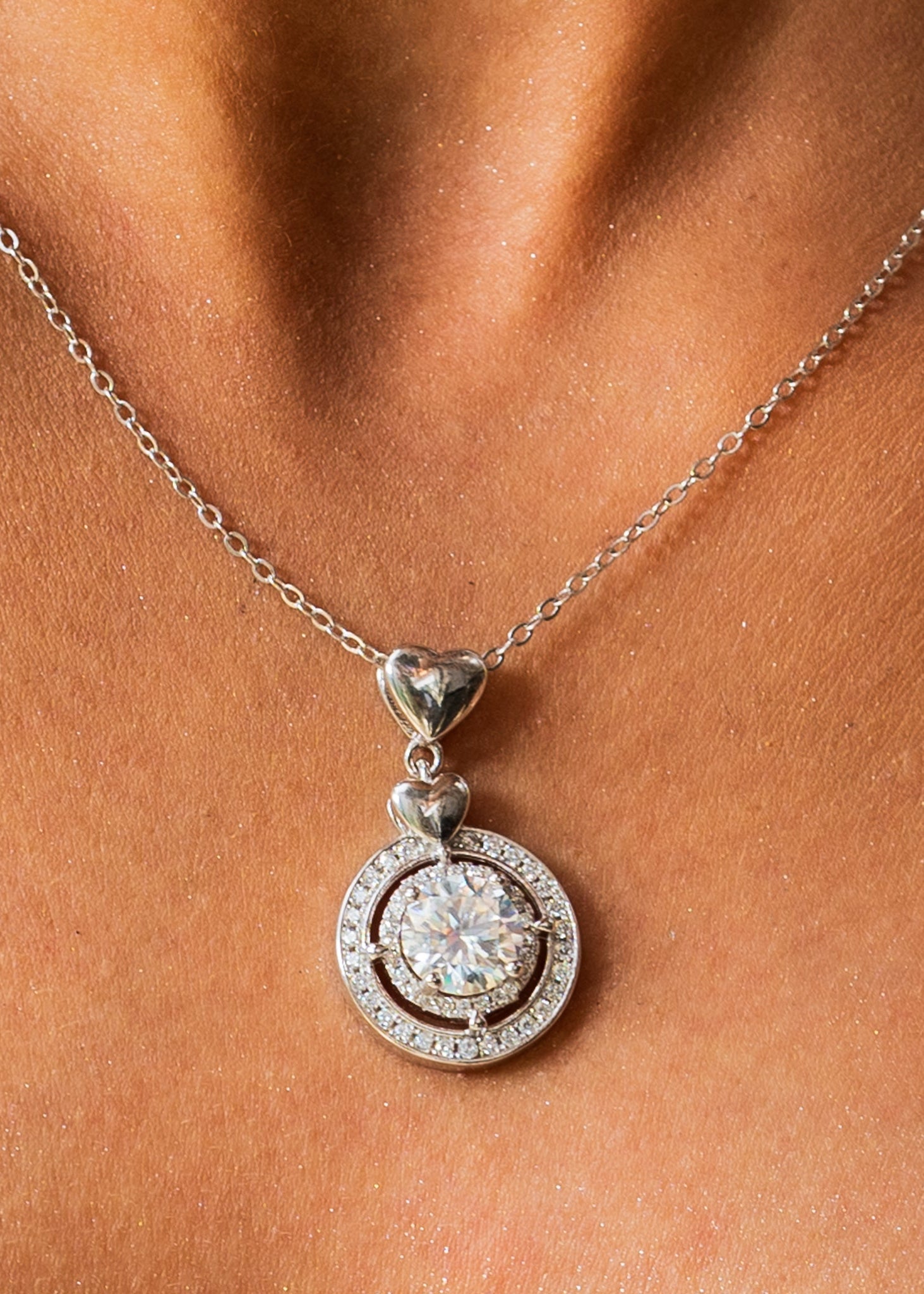 2 CT Moissanite Silver Double Heart Necklace | VVS1 & GRA Certified