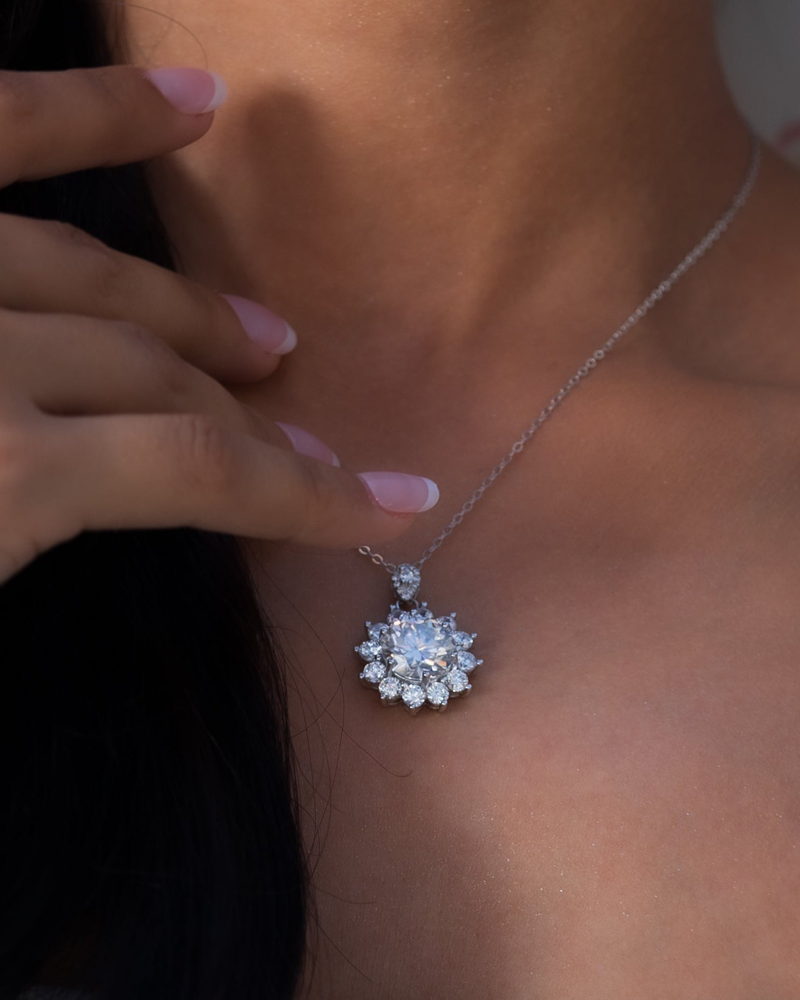 5 CT Moissanite Silver Sunburst Necklace | VVS1 & GRA Certified