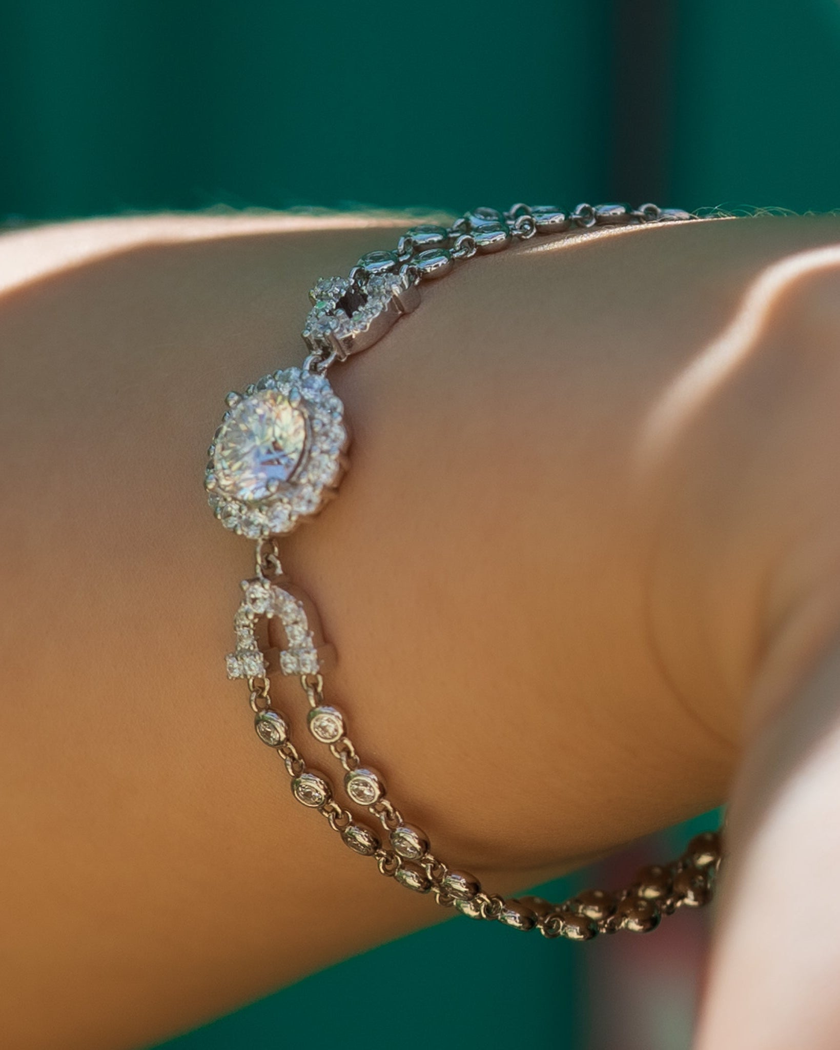 2 CT Moissanite Silver Double Chain Bracelet | VVS1 & GRA Certified