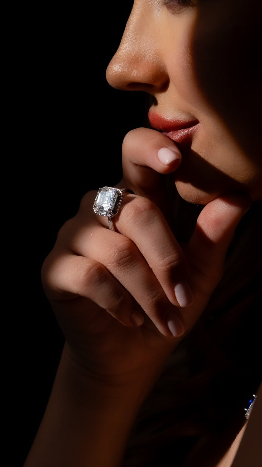 5 CT Moissanite Silver Asscher-Cut Ring | VVS1 & GRA Certified