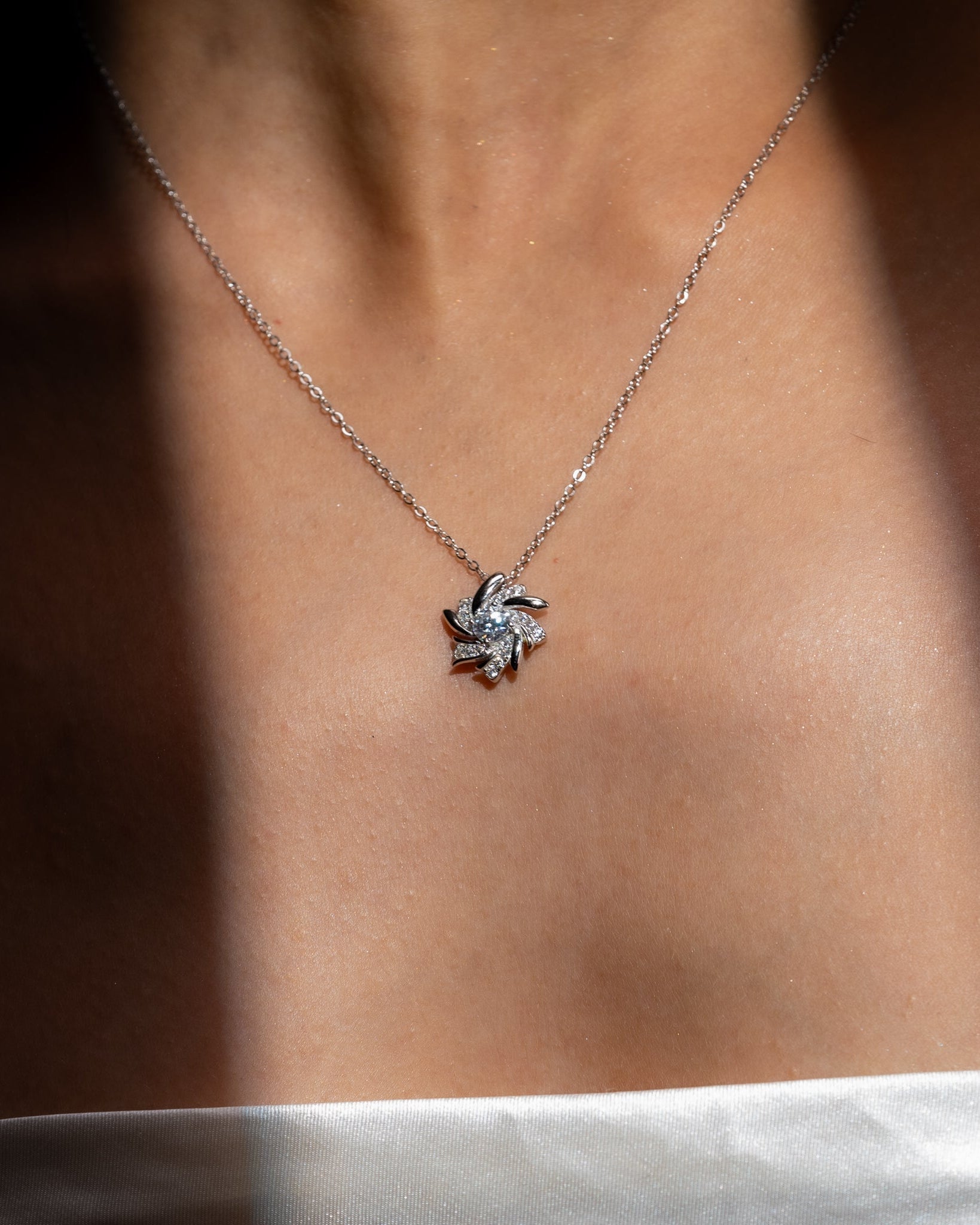 0.5 CT Moissanite Silver Swirling Flower Necklace | VVS1 & GRA Certified