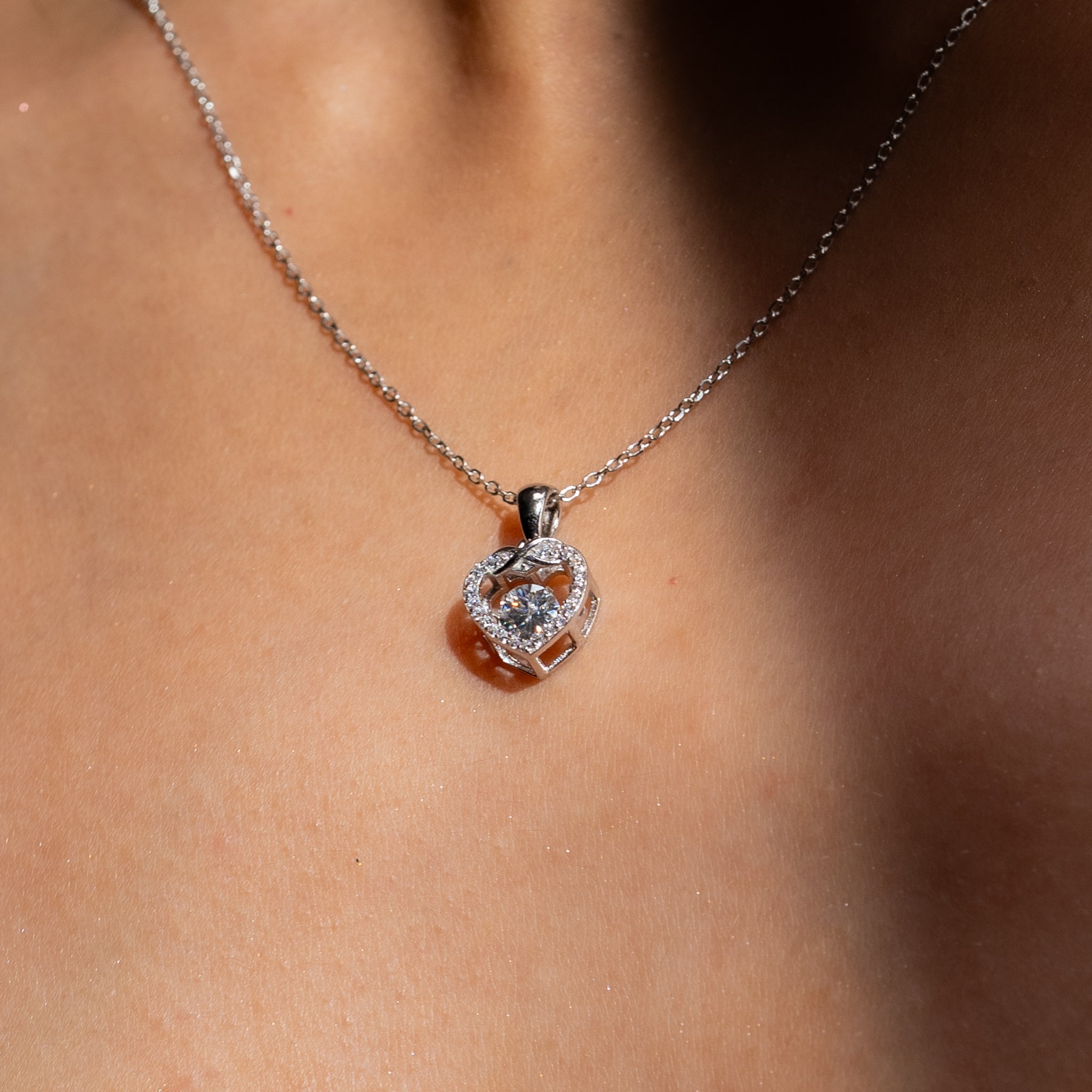 0.5 CT Moissanite Silver Infinity Heart Dancing Pendant | VVS1 & GRA Certified