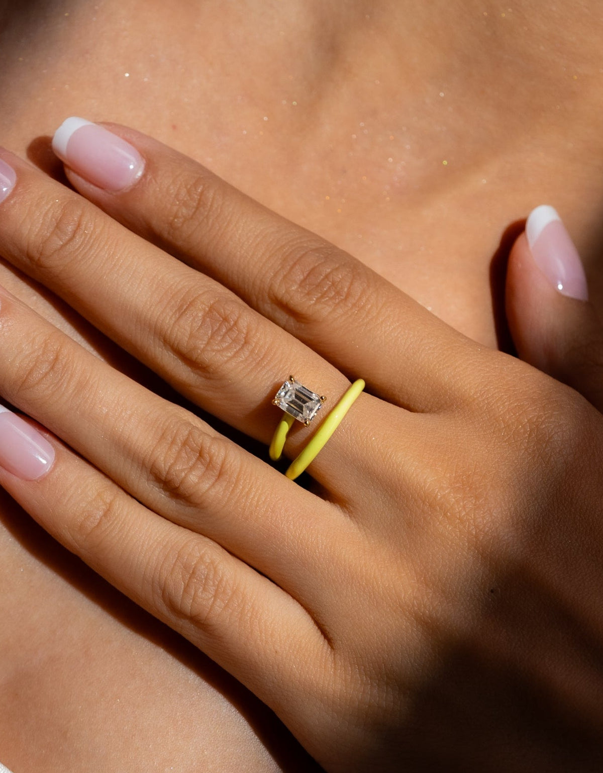 1 CT Emerald Cut Moissanite Enamel Wrap Ring | VVS1 & GRA Certified