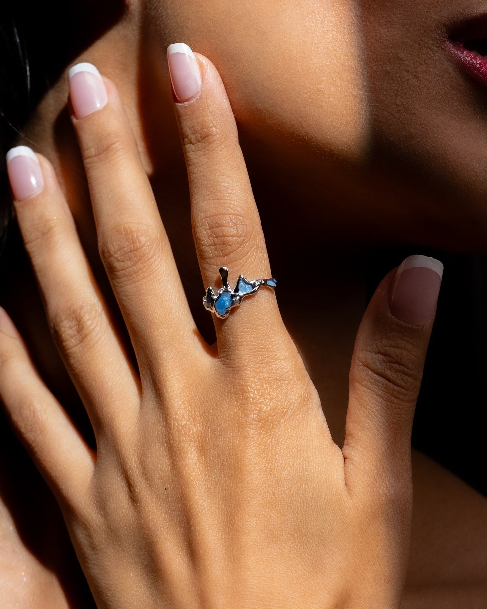 S925 Silver Adjustable Abstract Enamel Ring