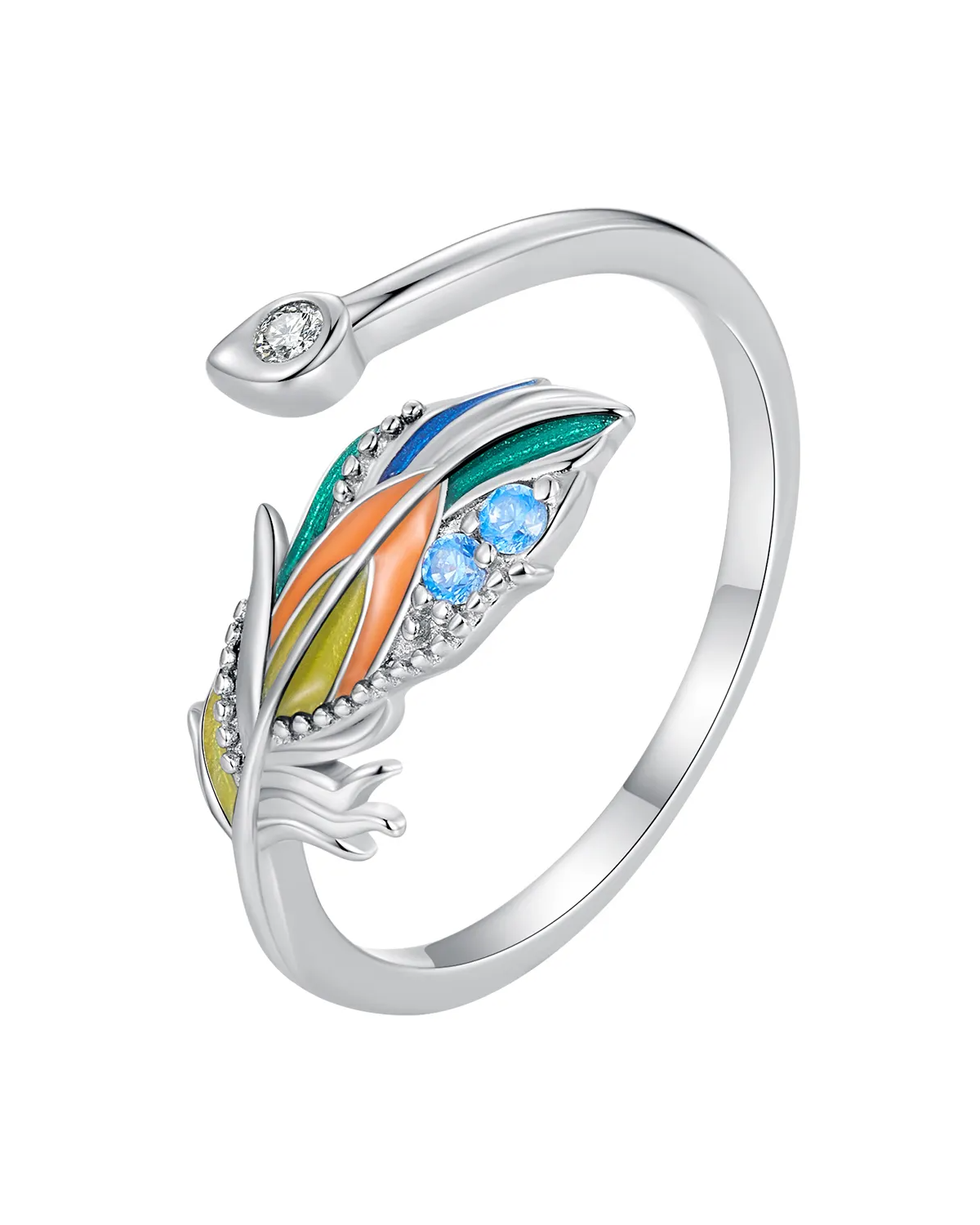 925 Sterling Silver Adjustable Peacock Feather Ring