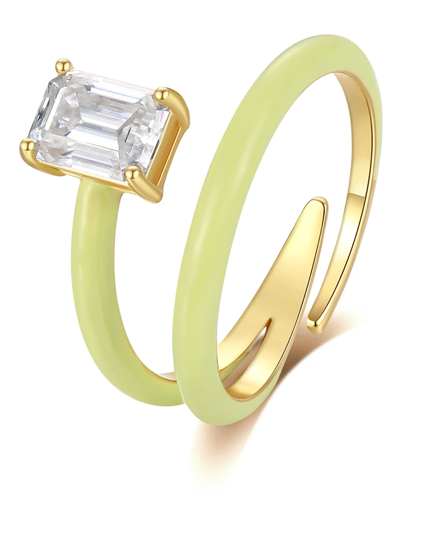 1 CT Emerald Cut Moissanite Enamel Wrap Ring | VVS1 & GRA Certified