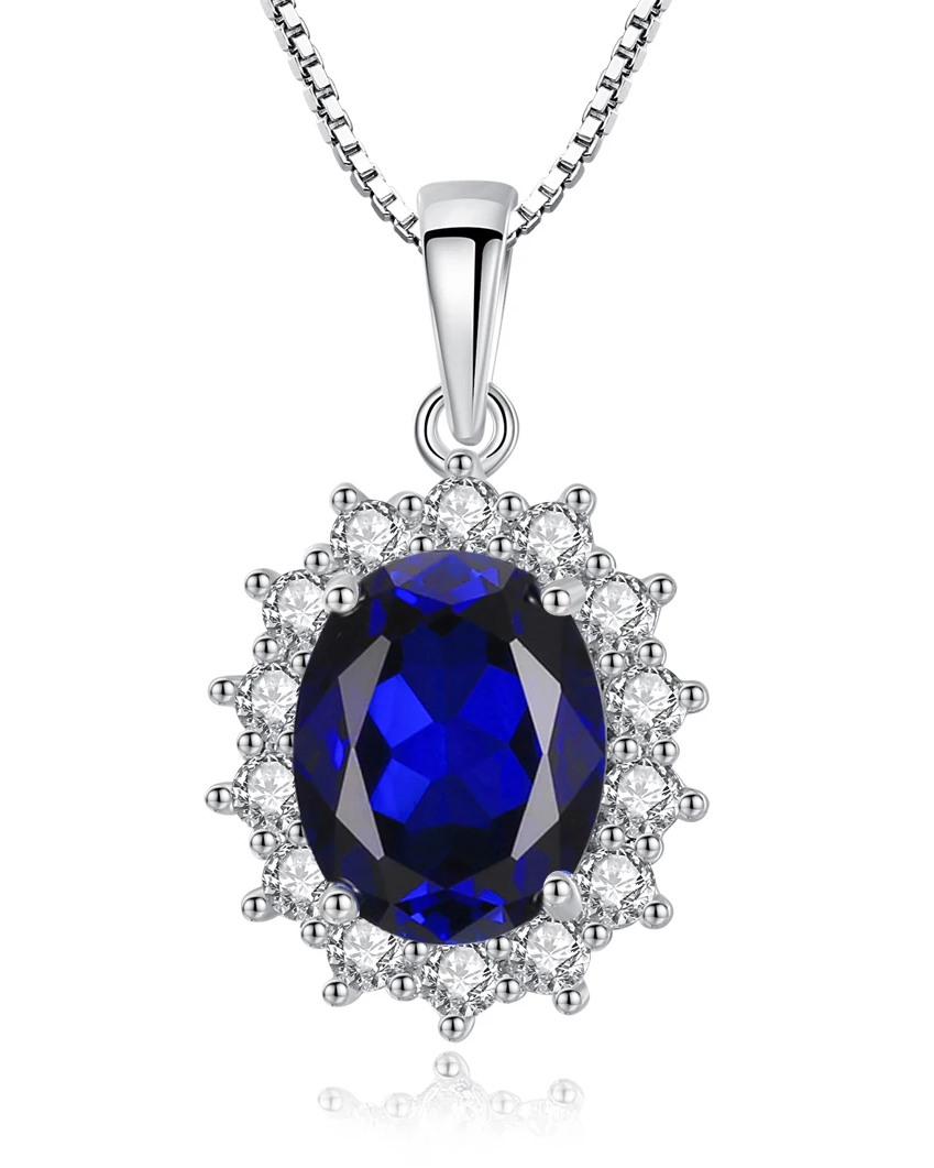 Sapphire-Blue Oval Halo Pendant Necklace | 925 Sterling Silver