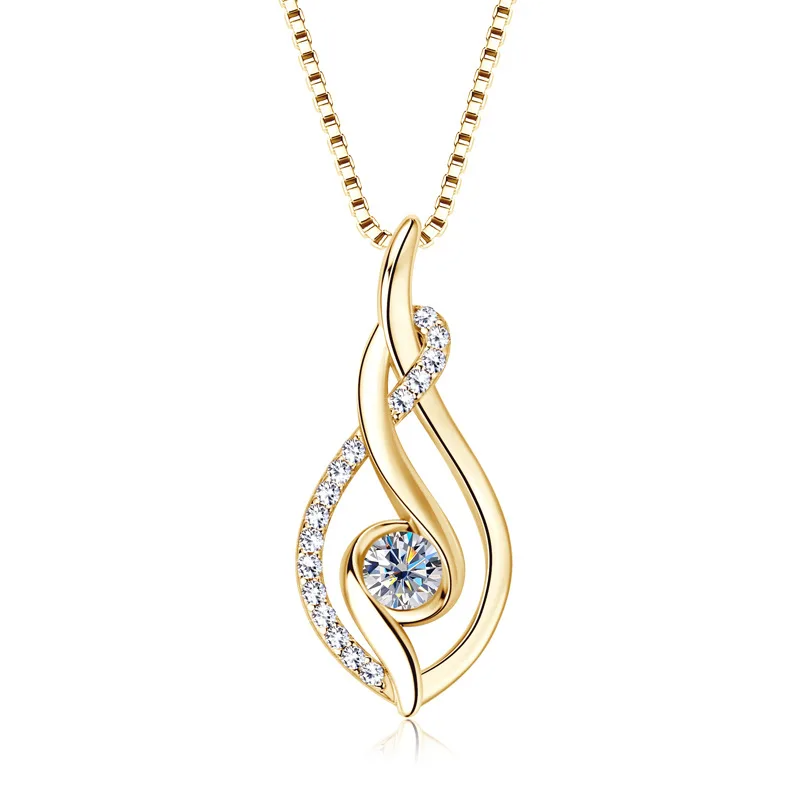 0.3 CT Moissanite Silver & Gold Swirling Teardrop Necklace | VVS1 & GRA Certified