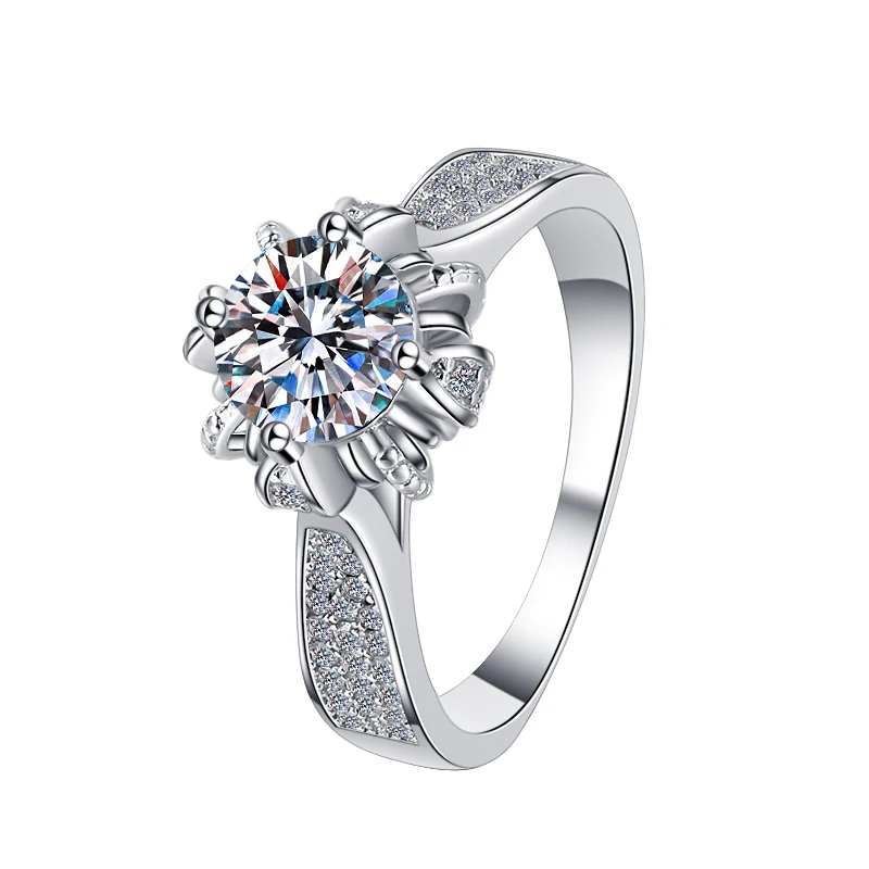 1 CT Moissanite Silver Lotus Crown Ring | VVS1 & GRA Certified