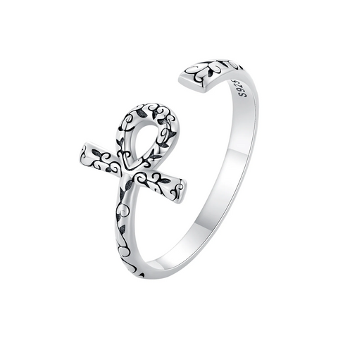 925 Sterling Silver Adjustable Anka Cross Ring