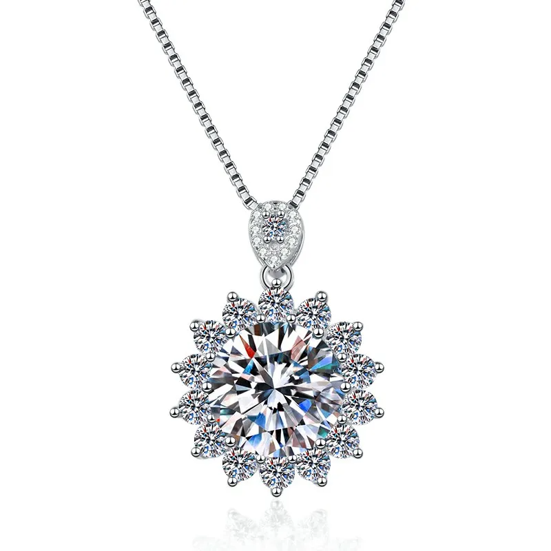 5 CT Moissanite Silver Sunburst Necklace | VVS1 & GRA Certified