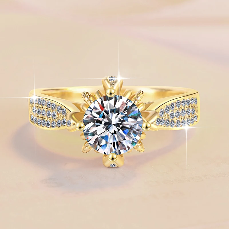 1 CT Moissanite adjustable Gold-Plated Silver Crown Ring | VVS1 & GRA Certified