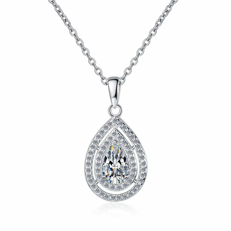 1 CT Moissanite Silver Double Pear Necklace | VVS1 & GRA Certified