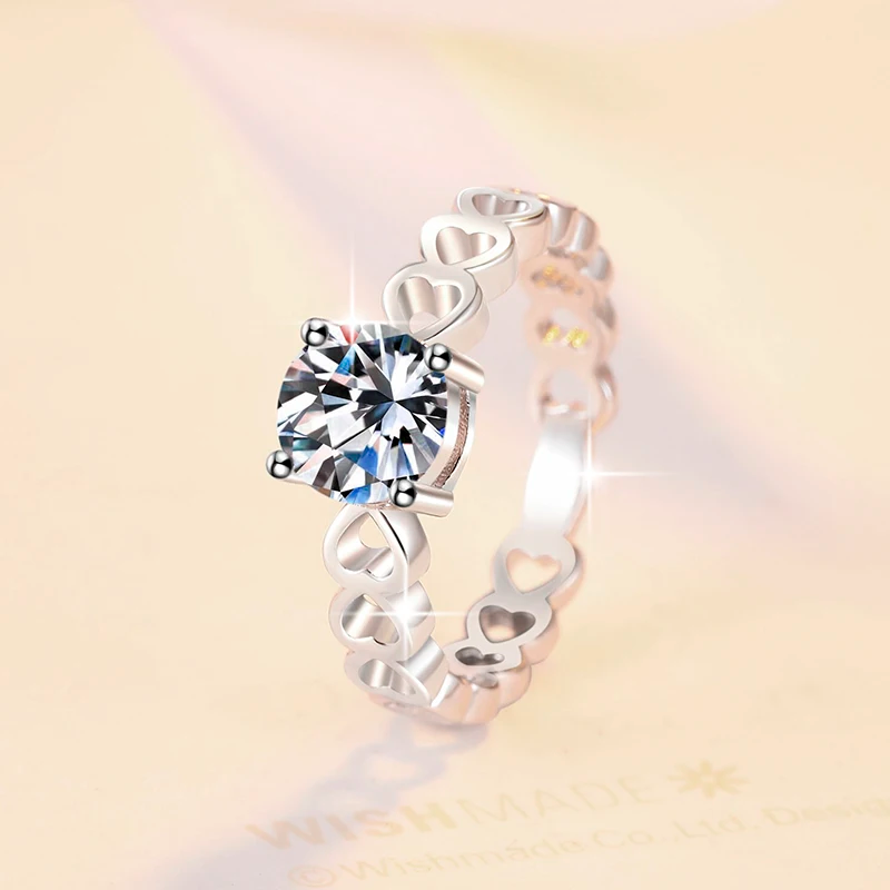 1 CT Moissanite Silver Open Heart Ring | VVS1 & GRA Certified
