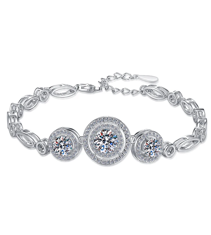 2 CT Moissanite Triple Silver Bracelet | VVS1 & GRA Certified
