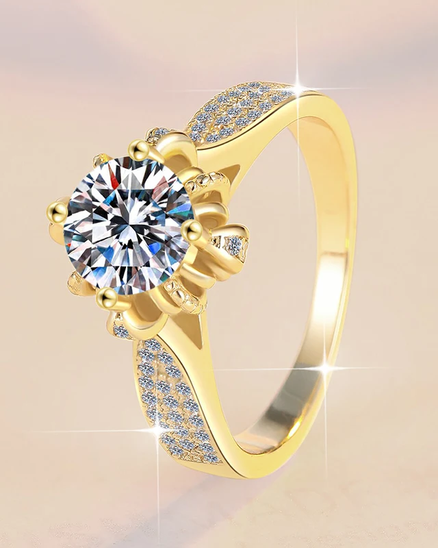 2 CT Moissanite adjustable Gold-Plated Silver Crown Ring | VVS1 & GRA Certified