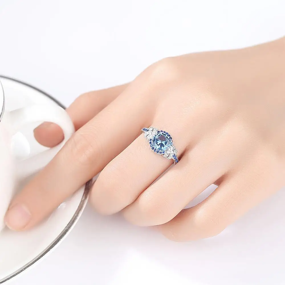Sapphire-Blue Round Ring | 925 Sterling Silver