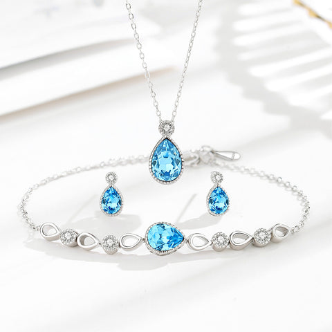 925 Sterling Silver Blue Water Drop Set