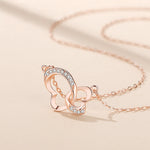 925 Sterling Silver Double Heart Butterfly Necklace