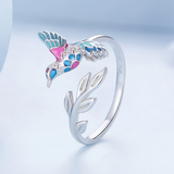 925 Sterling Silver Adjustable Colorful Bird Ring