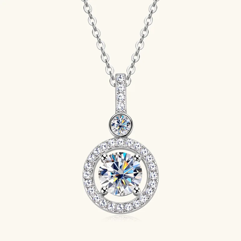 1 CT Moissanite Silver & Gold  Necklace | VVS1 & GRA Certified
