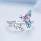 925 Sterling Silver Adjustable Colorful Bird Ring