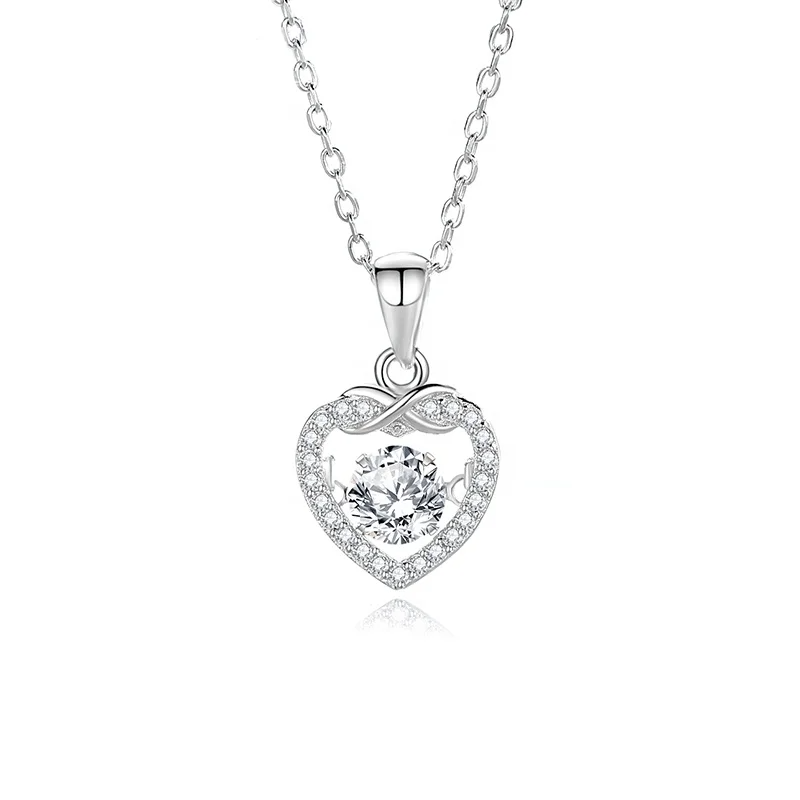 0.5 CT Moissanite Silver Infinity Heart Dancing Pendant | VVS1 & GRA Certified