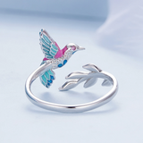 925 Sterling Silver Adjustable Colorful Bird Ring