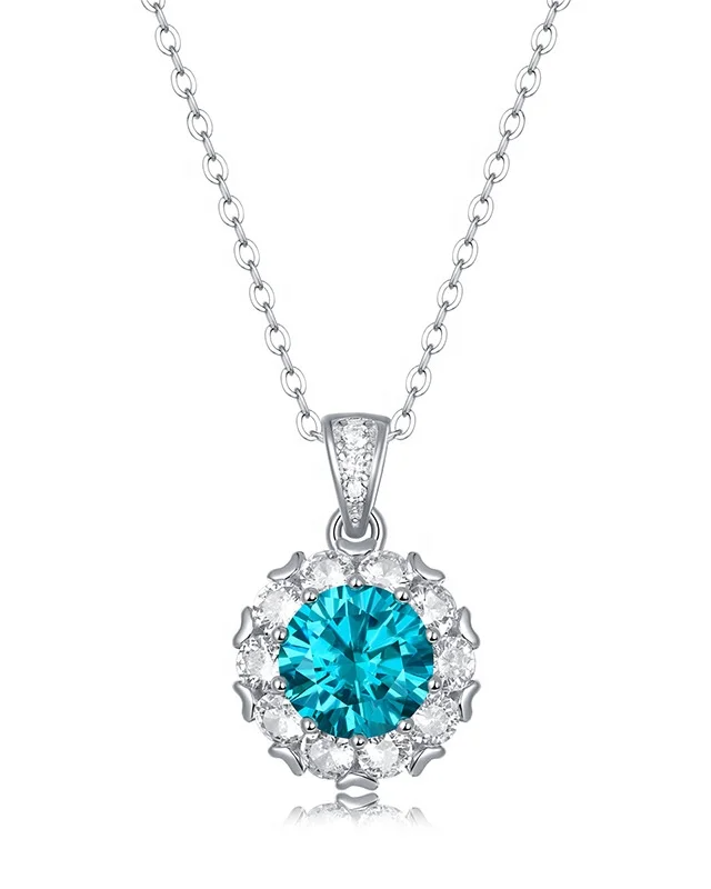 0.3 CT Blue Moissanite Silver Necklace | VVS1 & GRA Certified