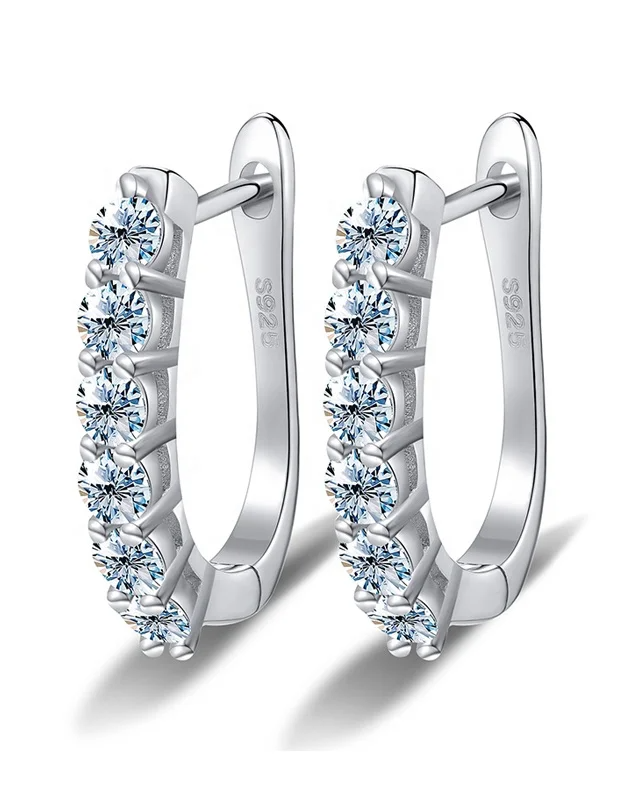 0.3 CT  Moissanite Silver Huggie Hoop Earrings | VVS1 & GRA Certified