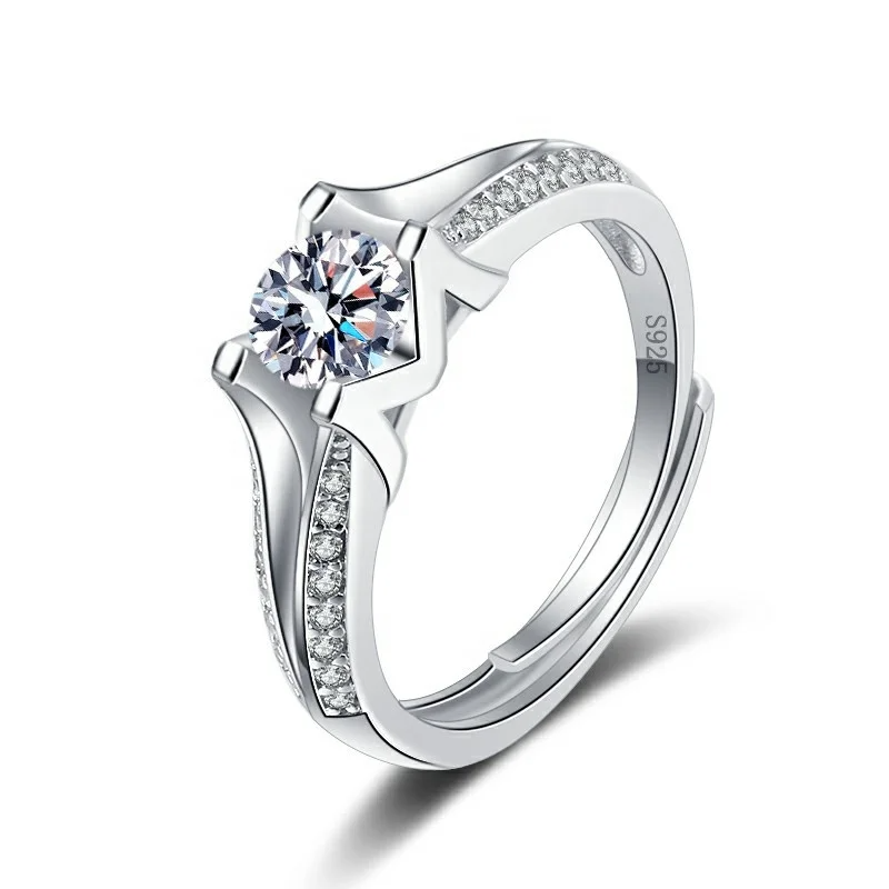1 Ct Moissanite Side-Stone 925 Sterling Silver Ring
