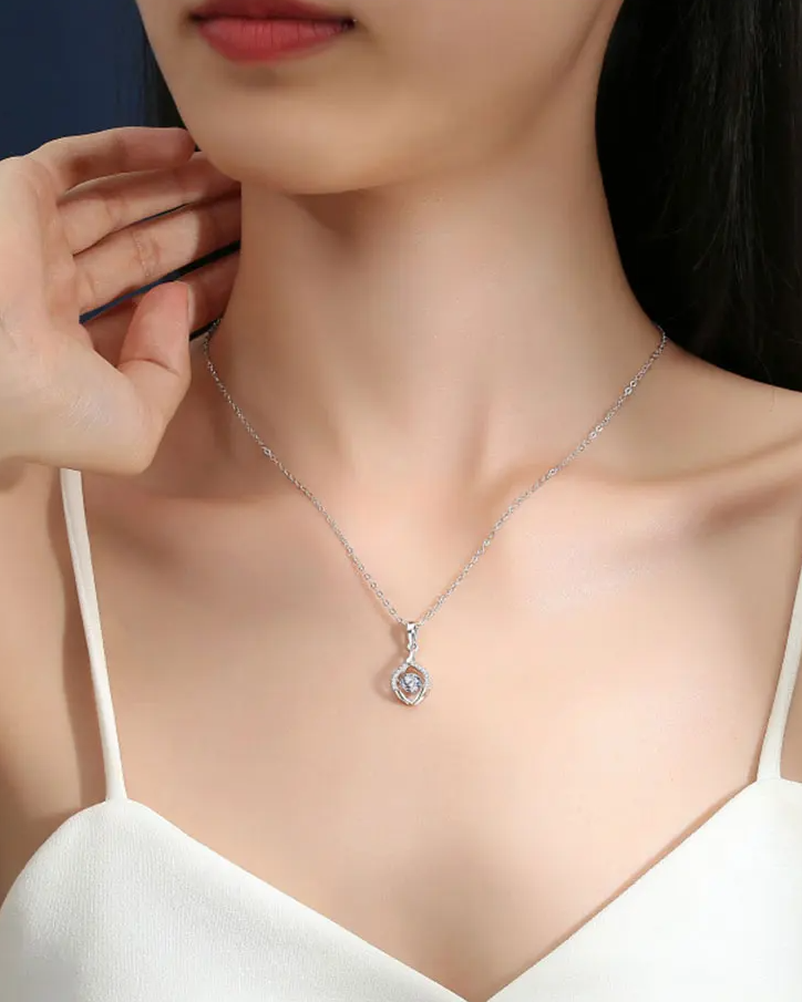 0.5 CT Moissanite Silver Teardrop Dancing Stone Necklace | VVS1 & GRA Certified