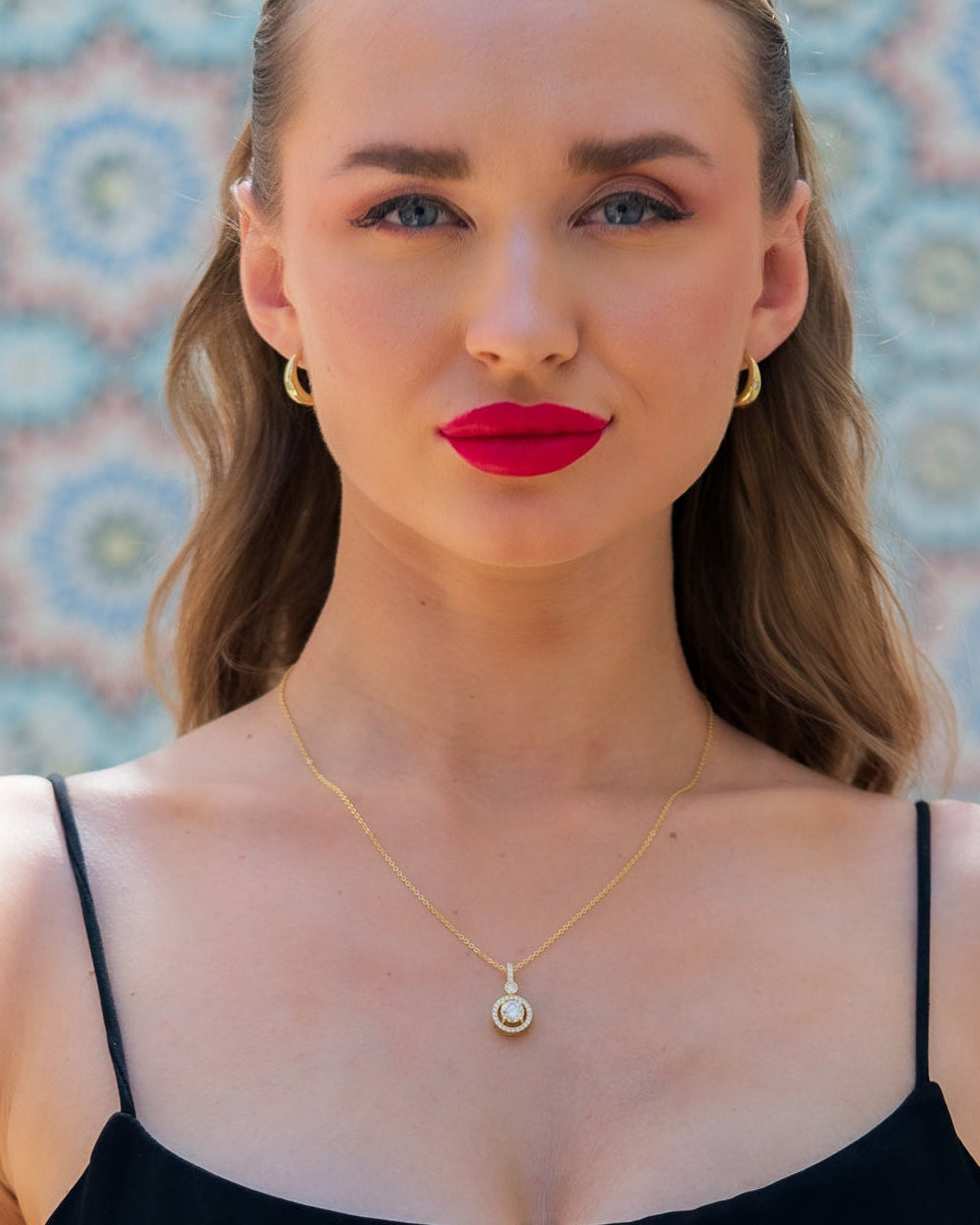 1 CT Moissanite Silver & Gold  Necklace | VVS1 & GRA Certified