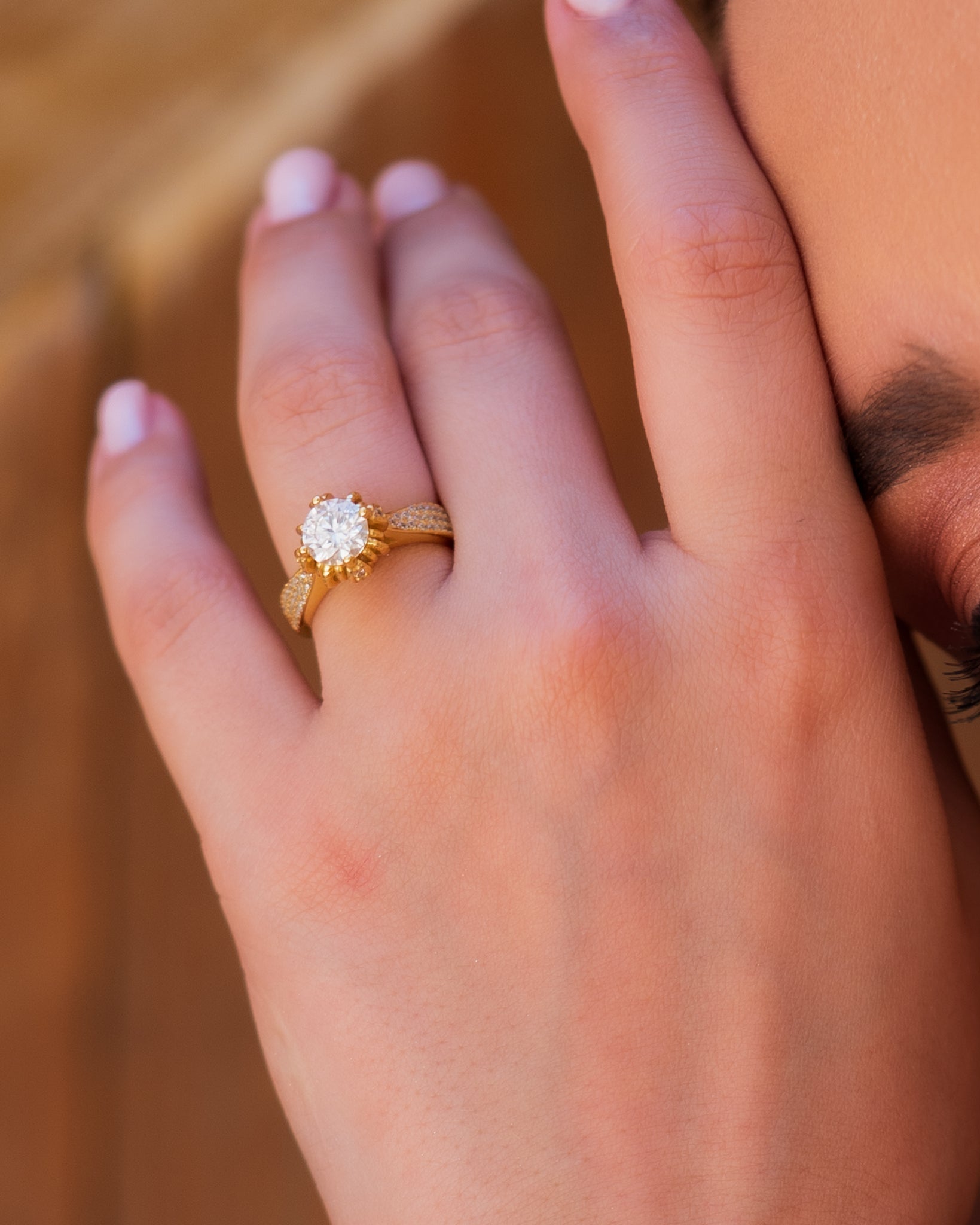 2 CT Moissanite adjustable Gold-Plated Silver Crown Ring | VVS1 & GRA Certified