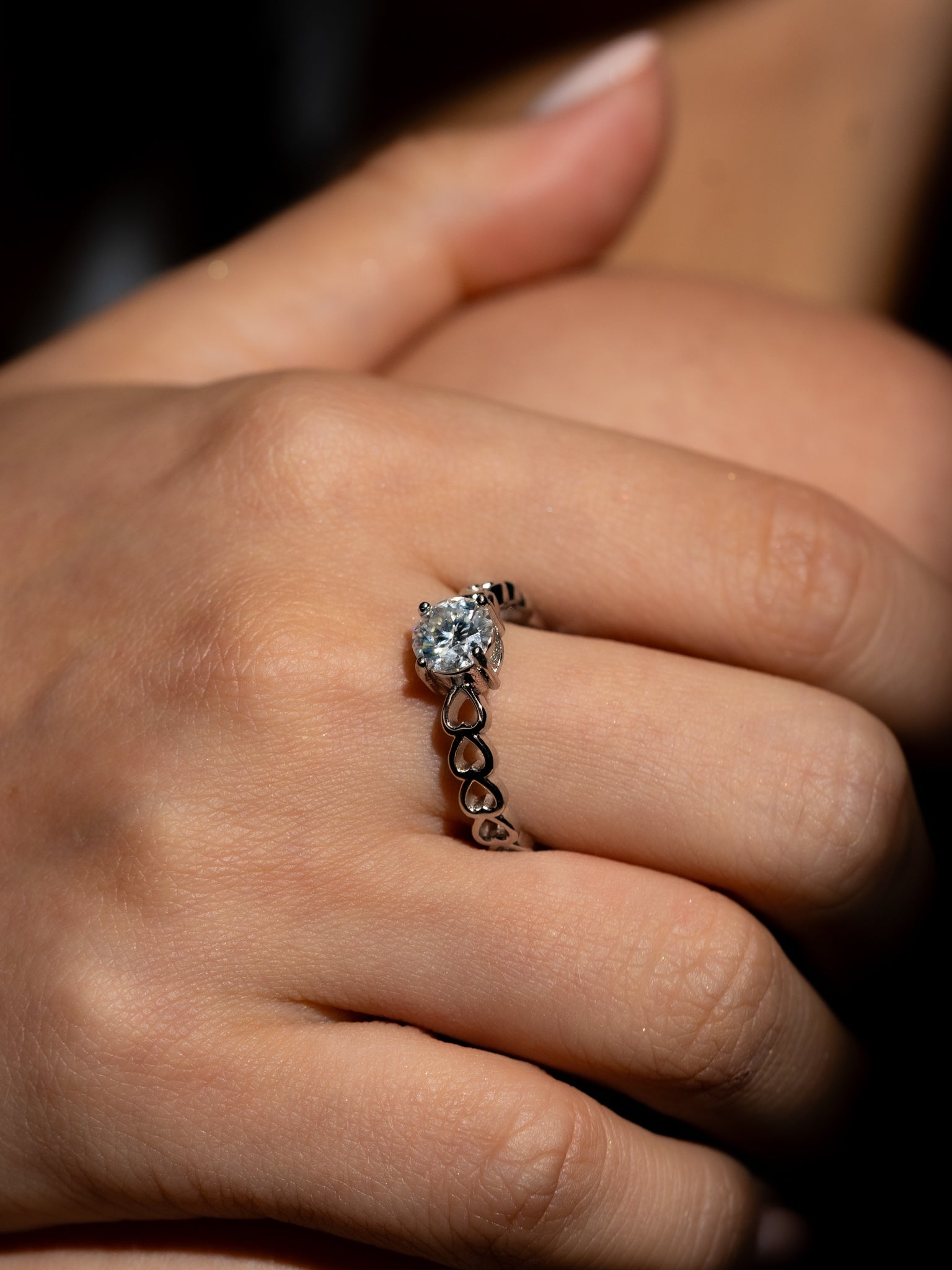 1 CT Moissanite Silver Open Heart Ring | VVS1 & GRA Certified