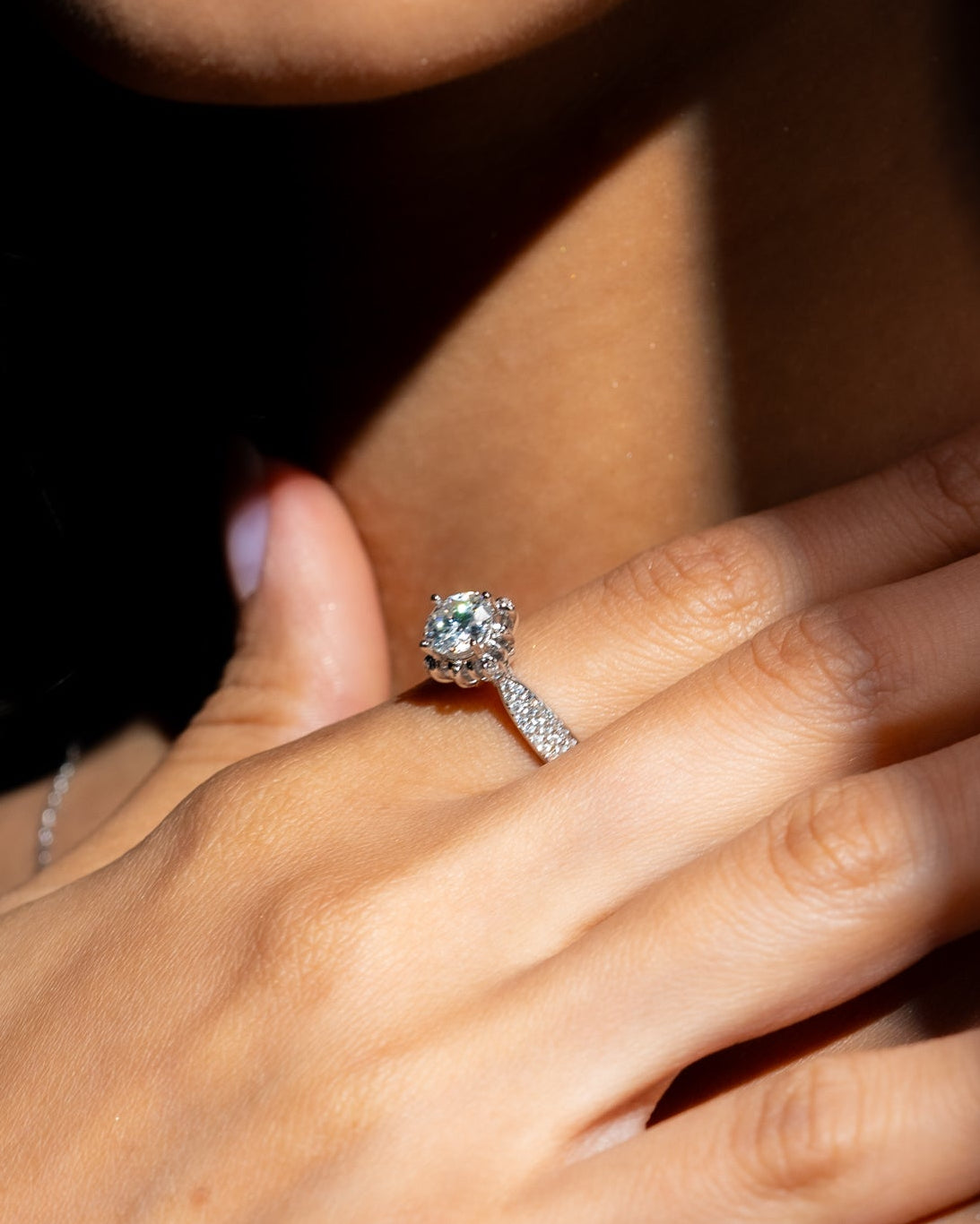 1 CT Moissanite Silver Lotus Crown Ring | VVS1 & GRA Certified