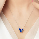 925 Sterling Silver Open Blue Butterfly Necklace