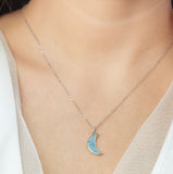 925 Sterling Silver Blue Turquoise Moon Necklace