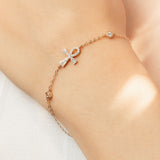 925 Sterling Silver Rose Gold Key Of Life Bracelet