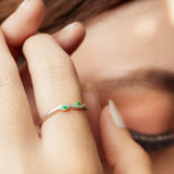 925 Sterling Silver Adjustable Green Leaf Ring