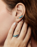 925 Sterling Silver Blue Feather Ring & Earrings Set