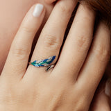 925 Sterling Silver Adjustable Blue Feather Ring