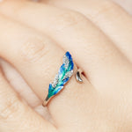 925 Sterling Silver Adjustable Blue Feather Ring