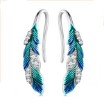 925 Sterling Silver Blue Feather Ring & Earrings Set