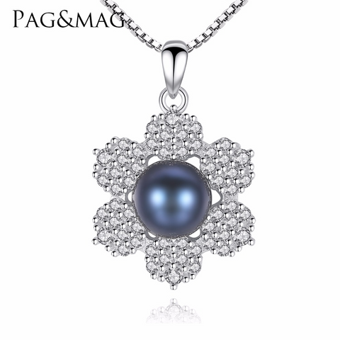 925 Sterling Silver Flower With Natural Pearl Necklace