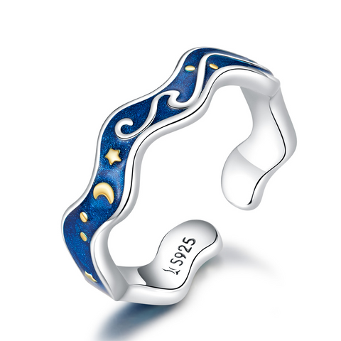 925 Sterling Silver Adjustable van Gogh Starry Night Ring